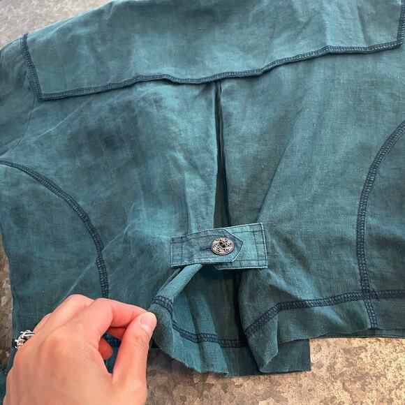 Vintage Linen Lagenlook Cropped Jacket Womens Medium Metropole Green Lightweight - Picture 8 of 11